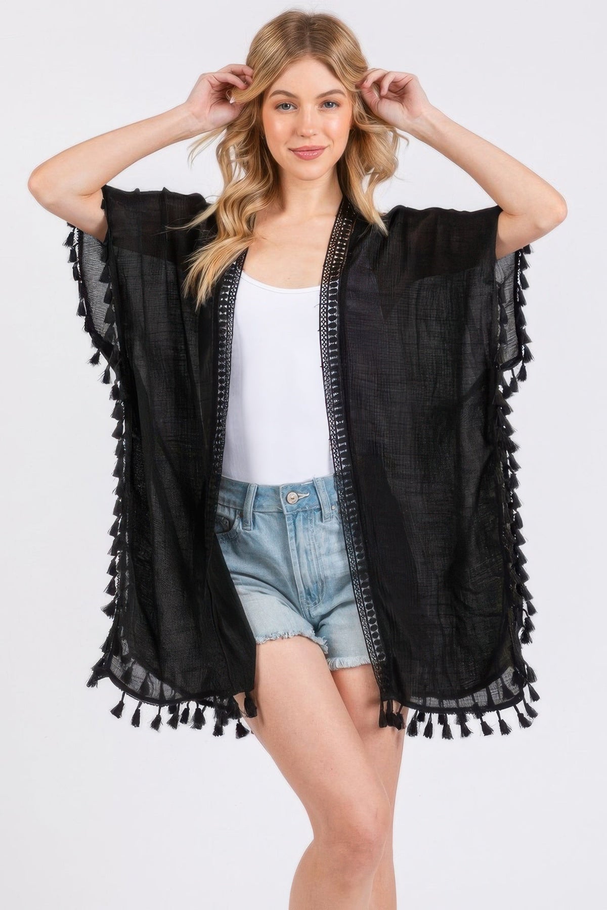 Crochet And Tassel Trim Cover Up