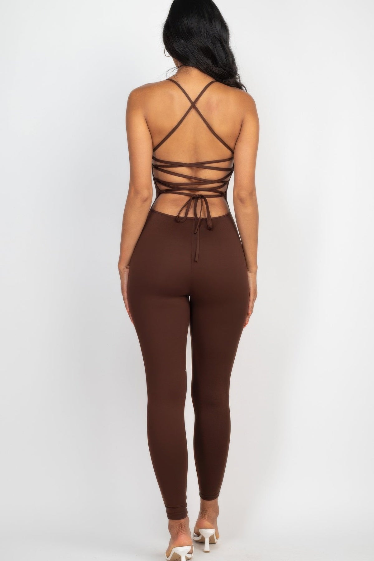 Criss-cross Open Back Bodycon Jumpsuit
