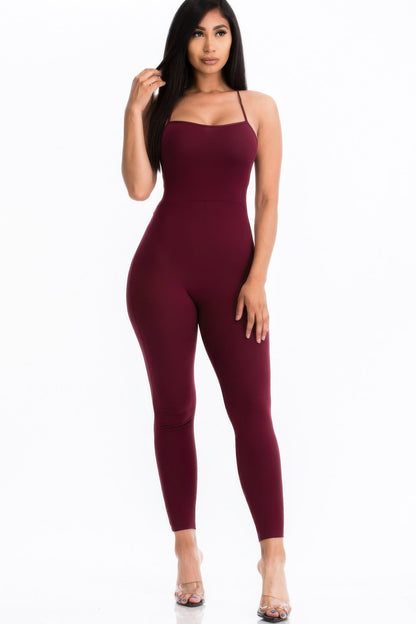 Criss-cross Open Back Bodycon Jumpsuit
