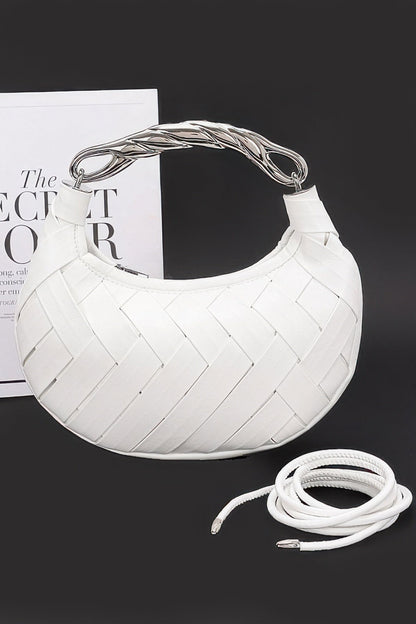 Faux Leather Braided Metal Handle Clutch