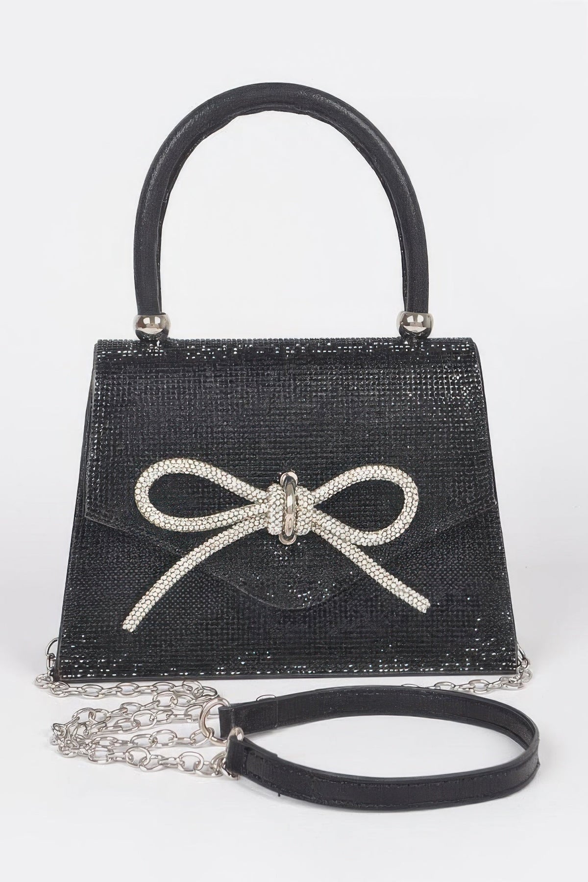 Rhinestone Ribbon Top Handle Bag