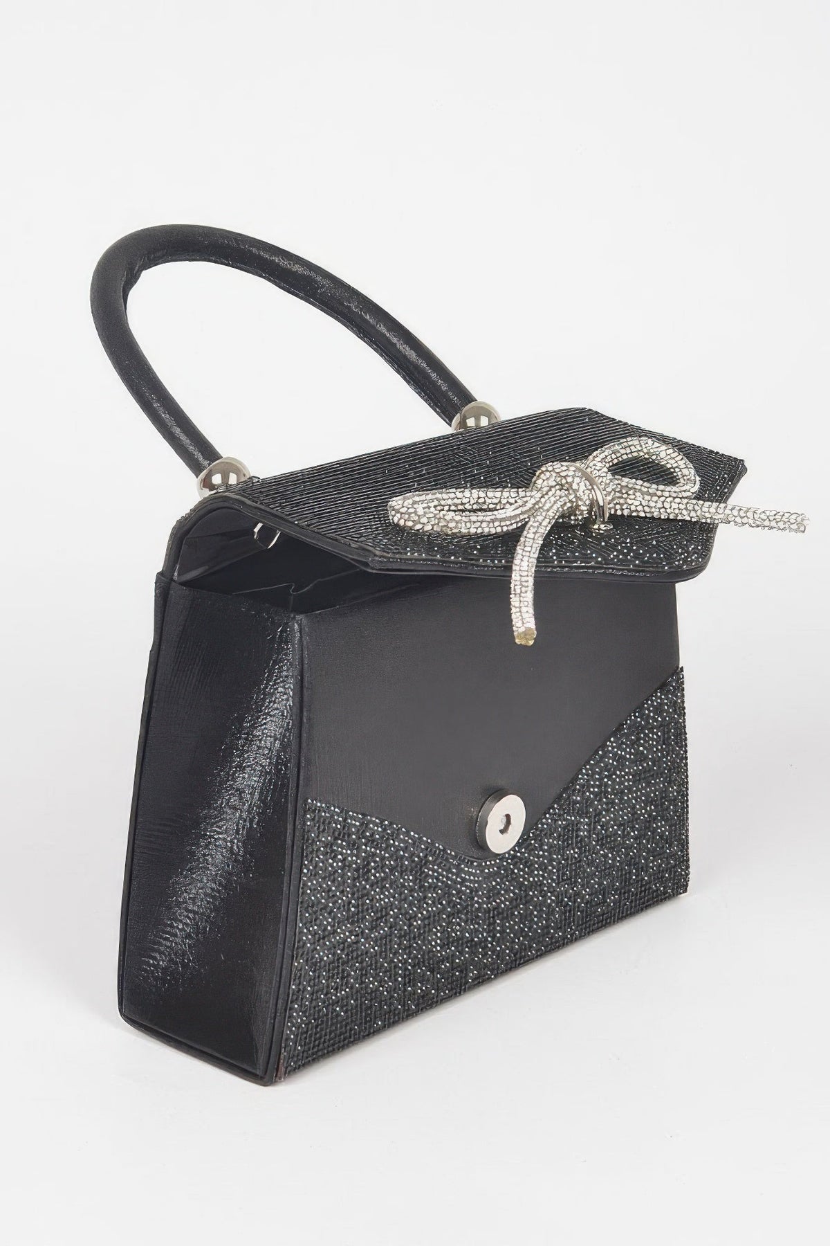 Rhinestone Ribbon Top Handle Bag