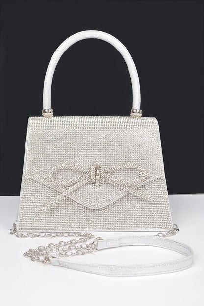 Rhinestone Ribbon Top Handle Bag