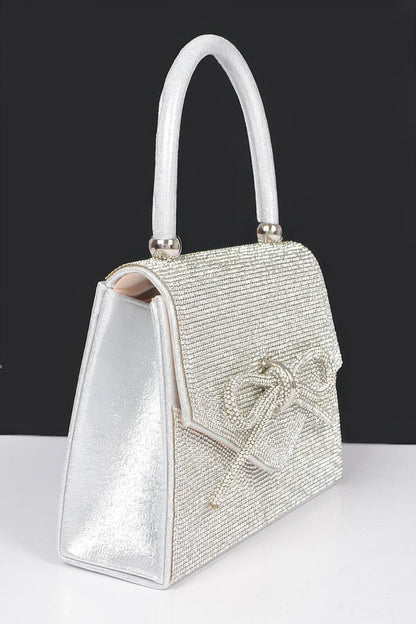Rhinestone Ribbon Top Handle Bag