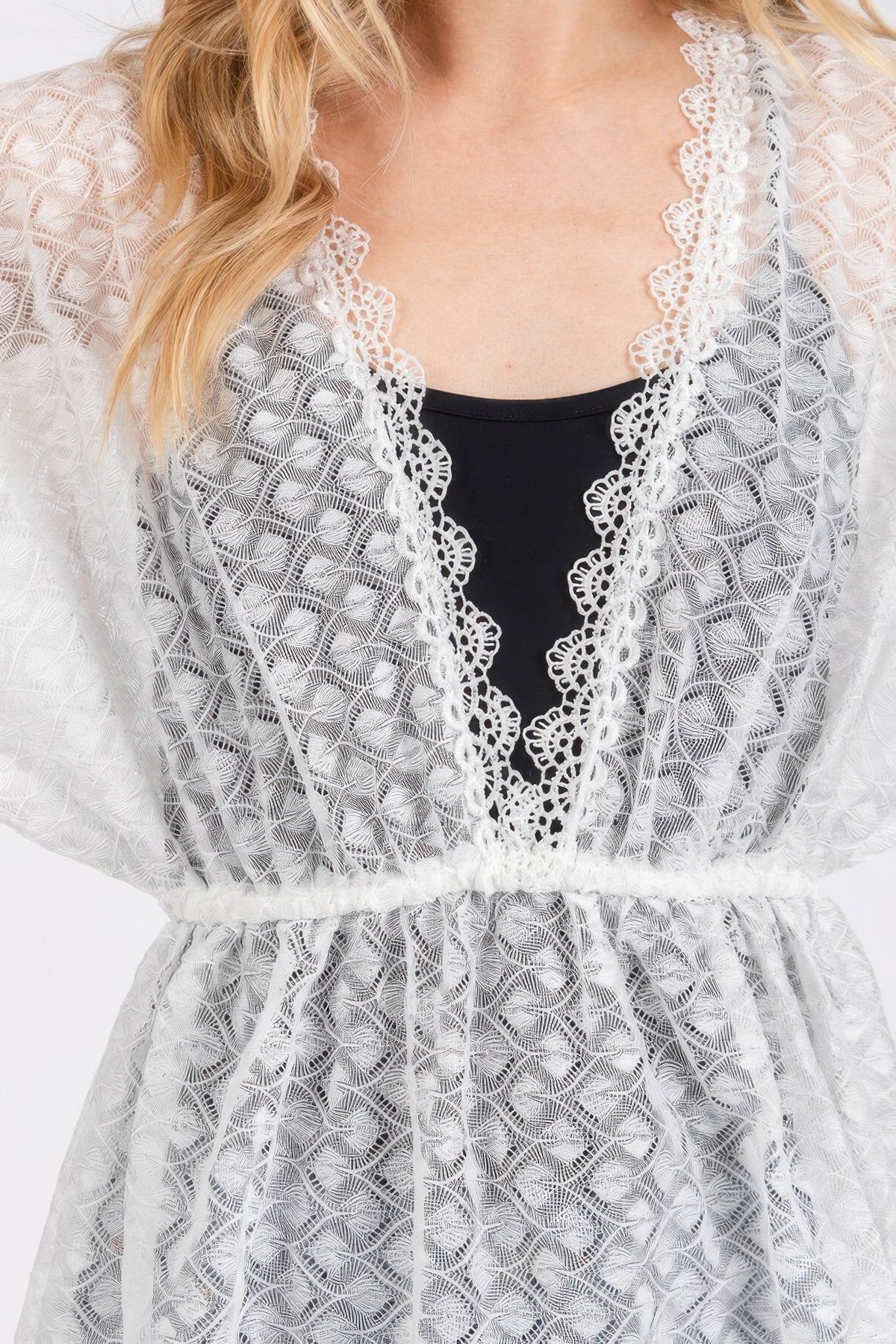 V-neck Detailed Crochet Lace Cover Up