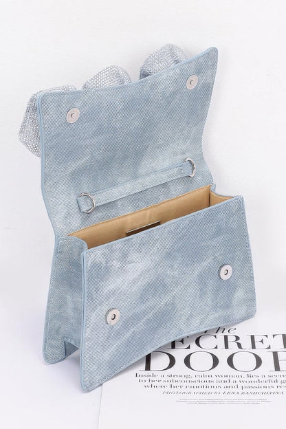 Faux Leather Rhinestone Hot Fix Flower Bag