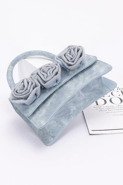 Faux Leather Rhinestone Hot Fix Flower Bag