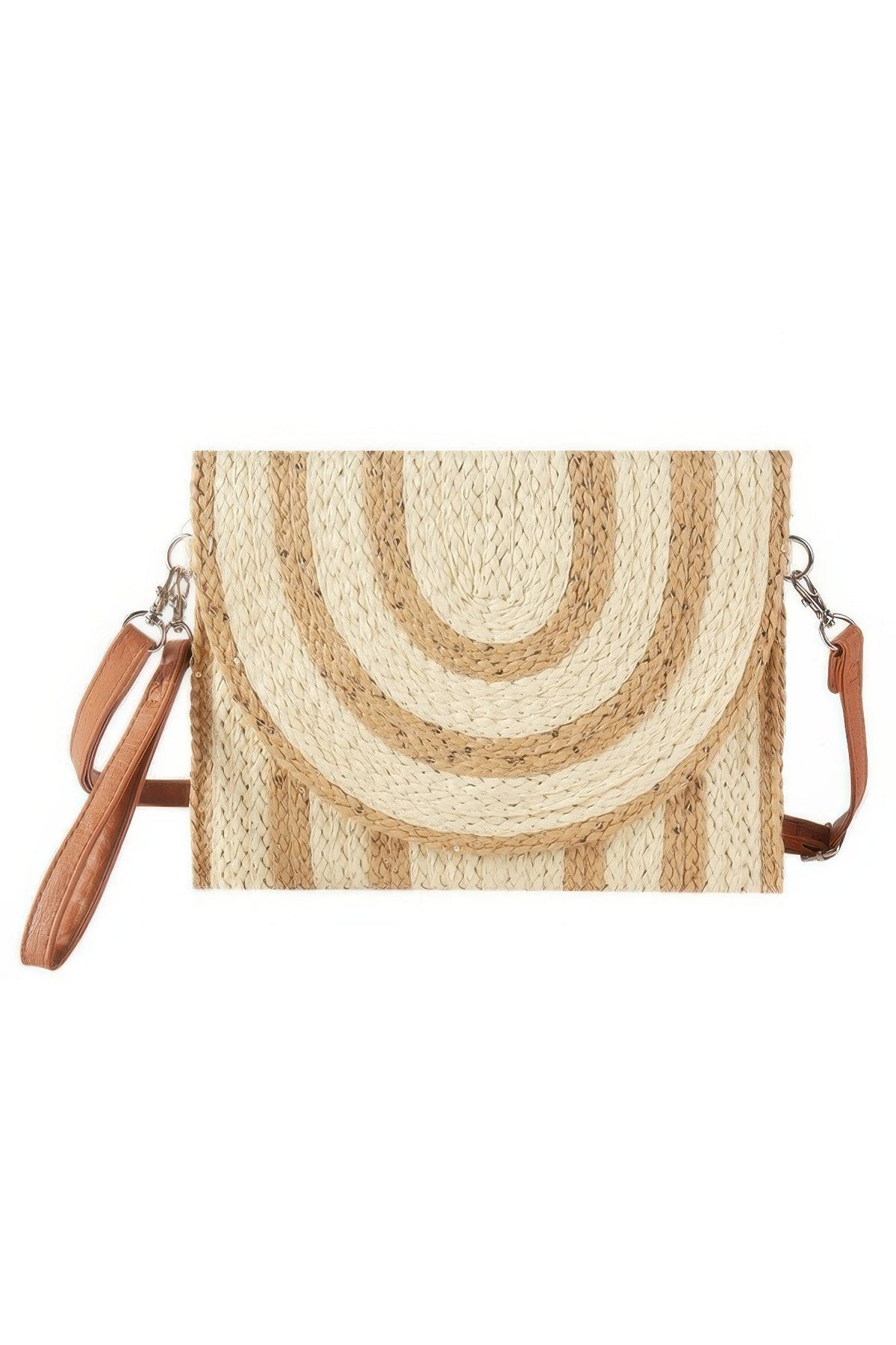 Sequin Mixed Two Tone Straw Clutch &amp; Crossbody Bag