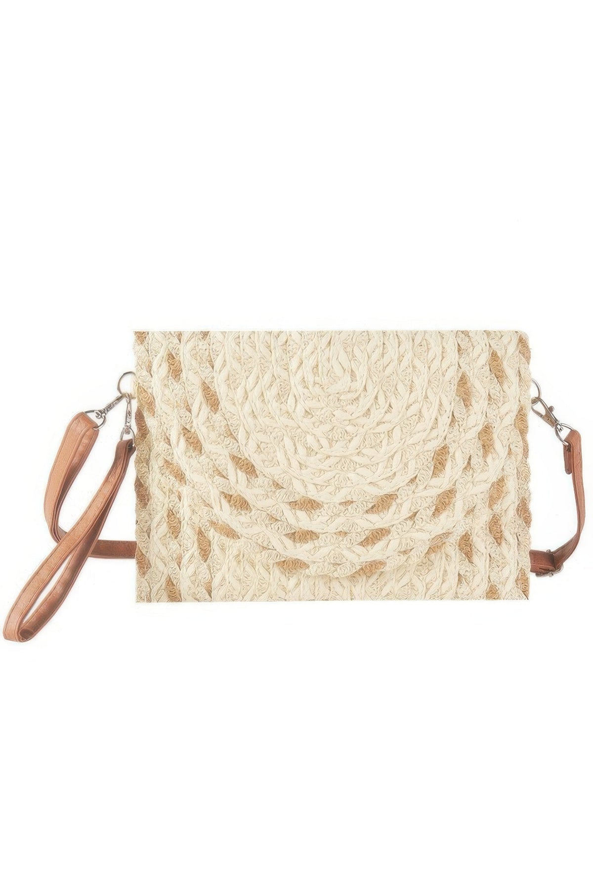Mixed Color Detail Straw Clutch &amp; Crossbody Bag