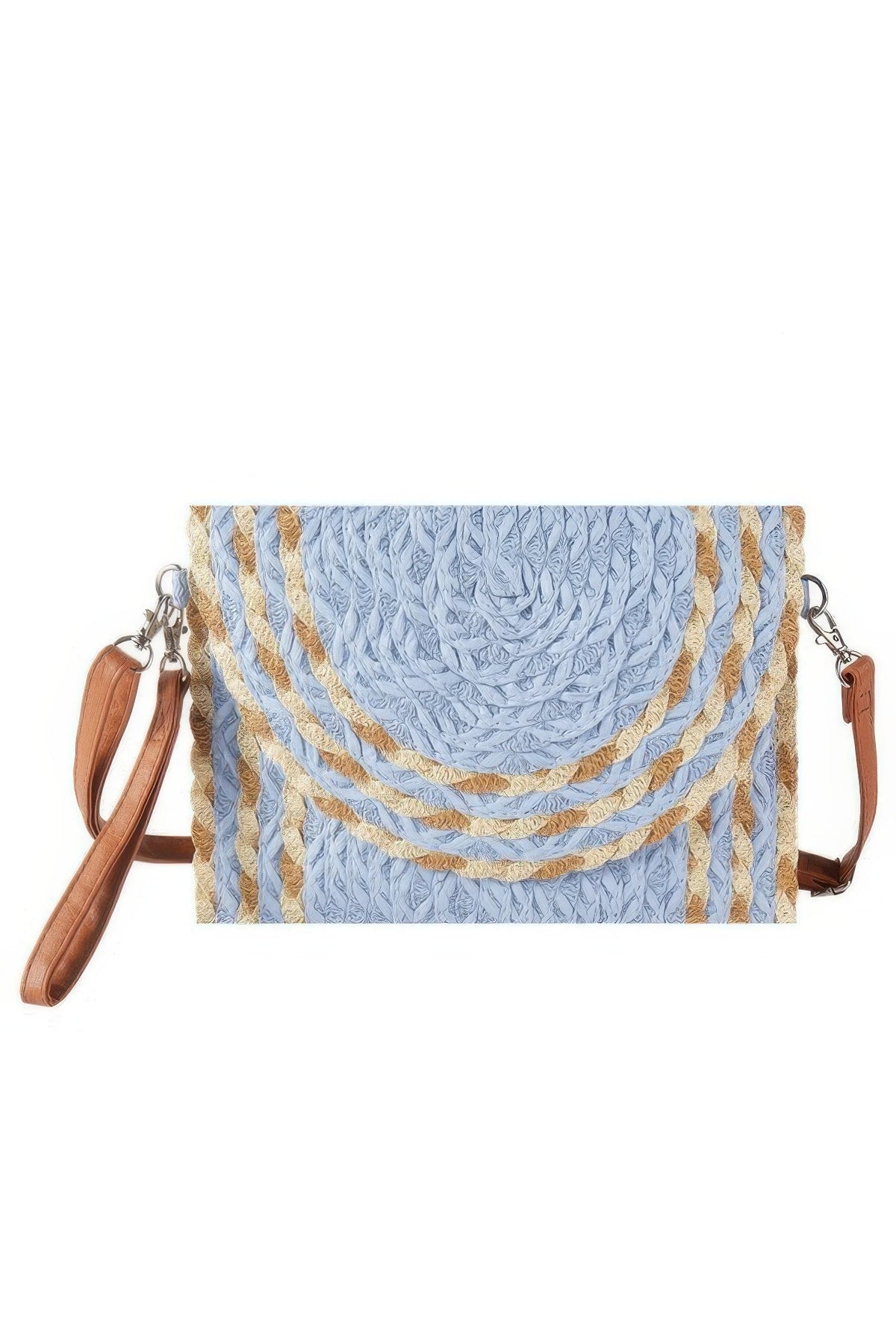 Mixed Color Detail Straw Clutch &amp; Crossbody Bag