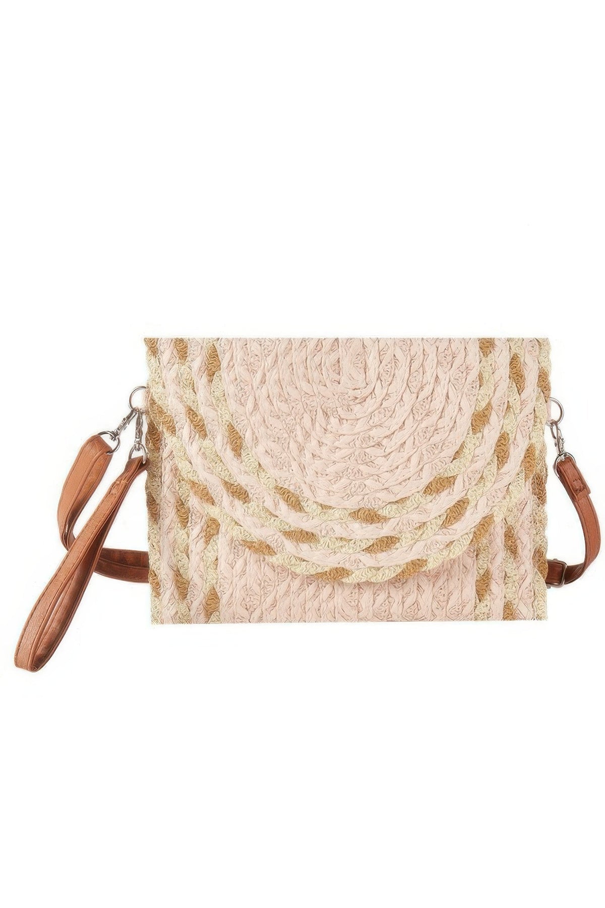 Mixed Color Detail Straw Clutch &amp; Crossbody Bag