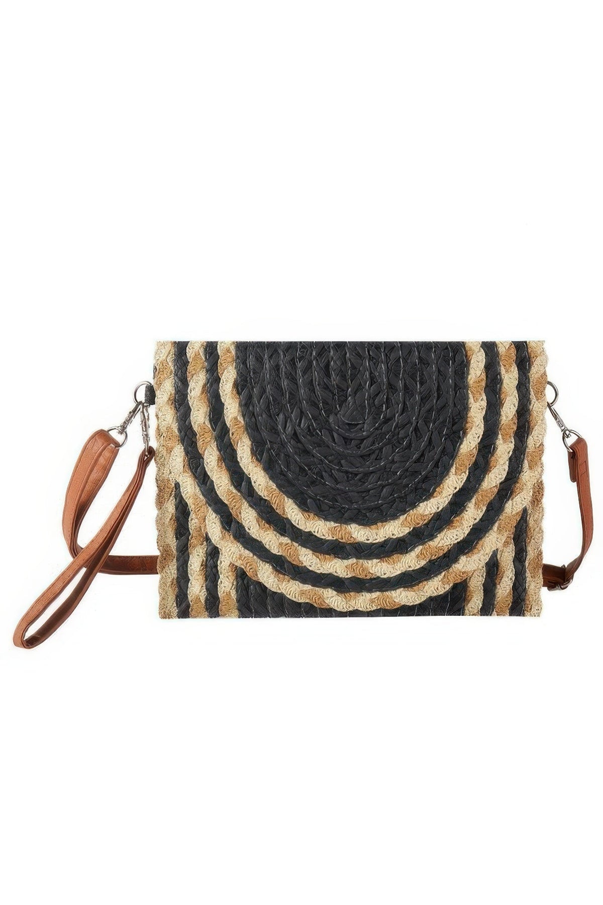 Mixed Color Detail Straw Clutch &amp; Crossbody Bag