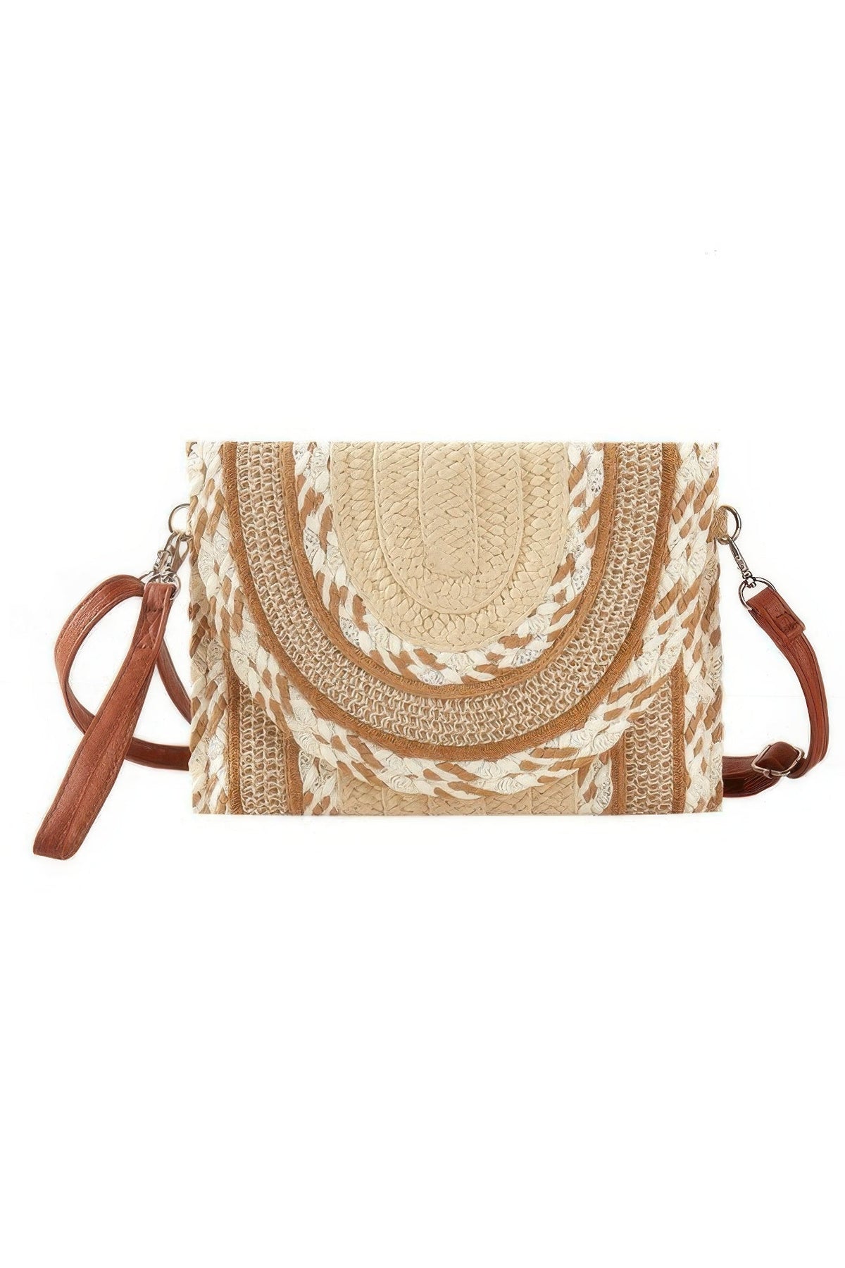 Multi Pattern Straw Clutch &amp; Crossbody Bag