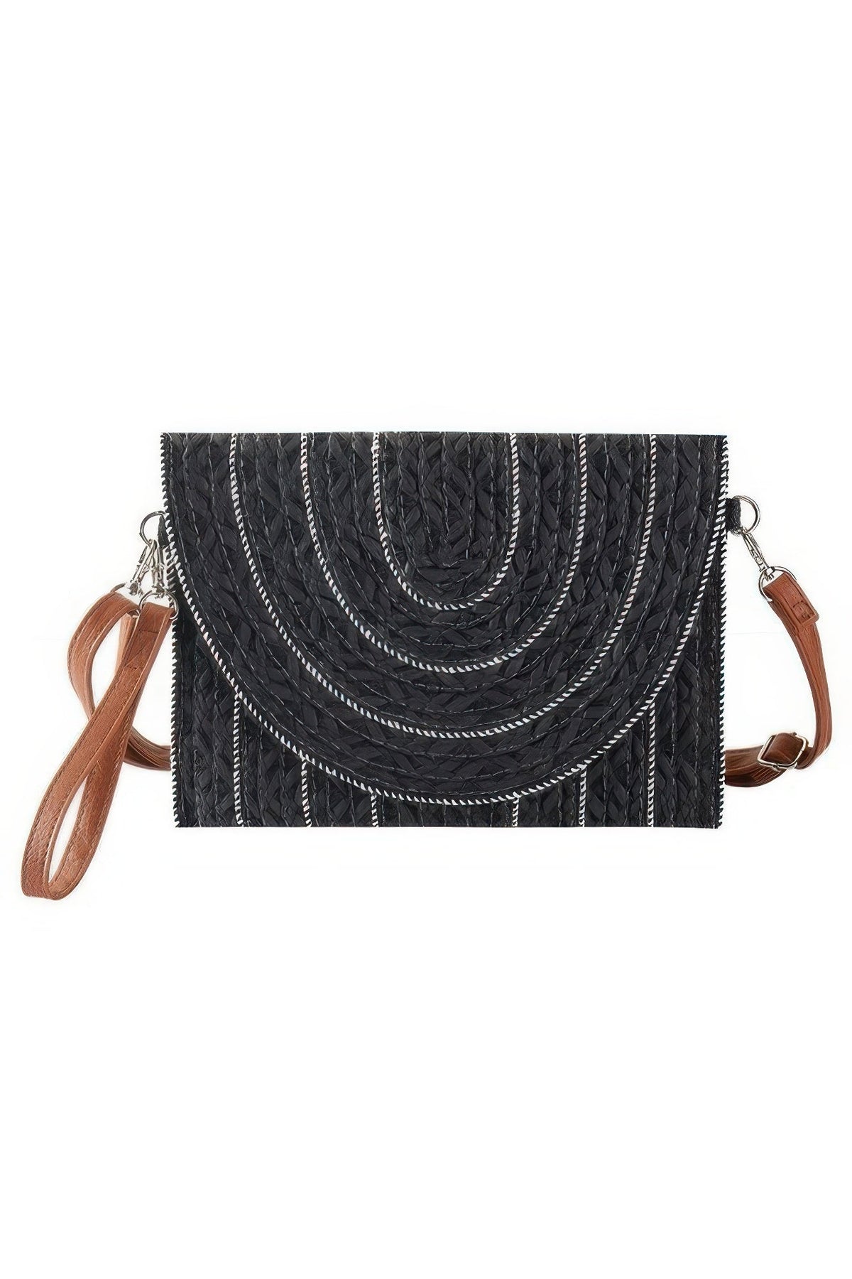 Stitch Detailed Straw Clutch &amp; Crossbody Bag