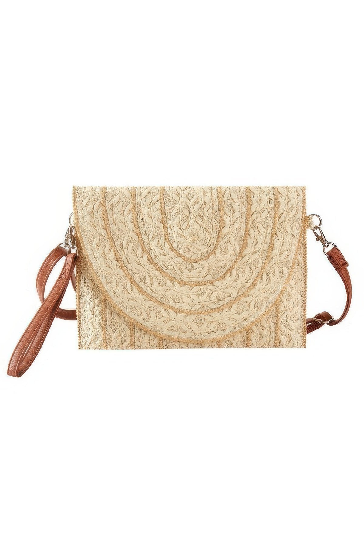 Stitch Detailed Straw Clutch &amp; Crossbody Bag