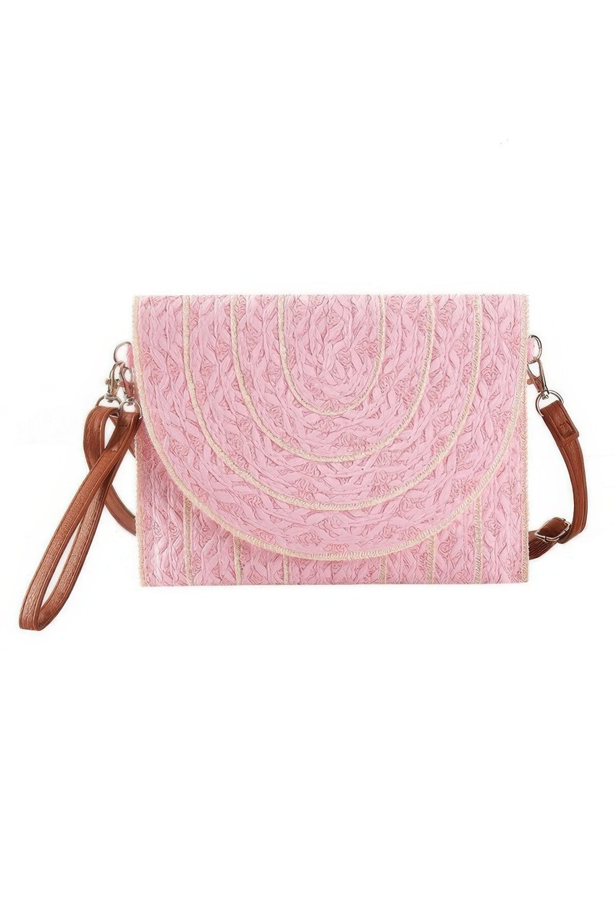 Stitch Detailed Straw Clutch &amp; Crossbody Bag