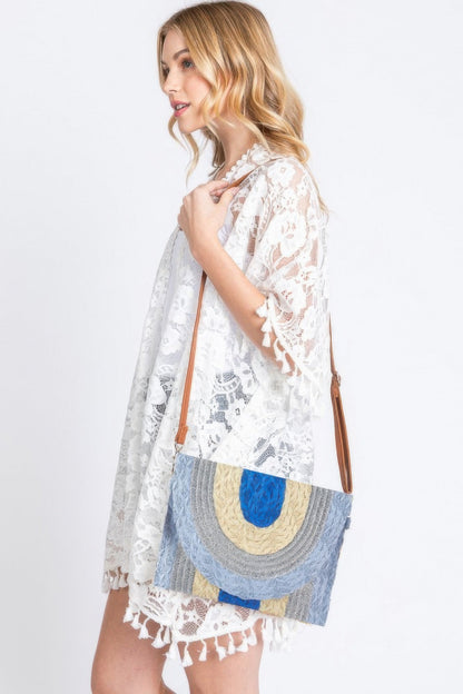 Metallic Lined Multicolor Straw Clutchcrossbodybag