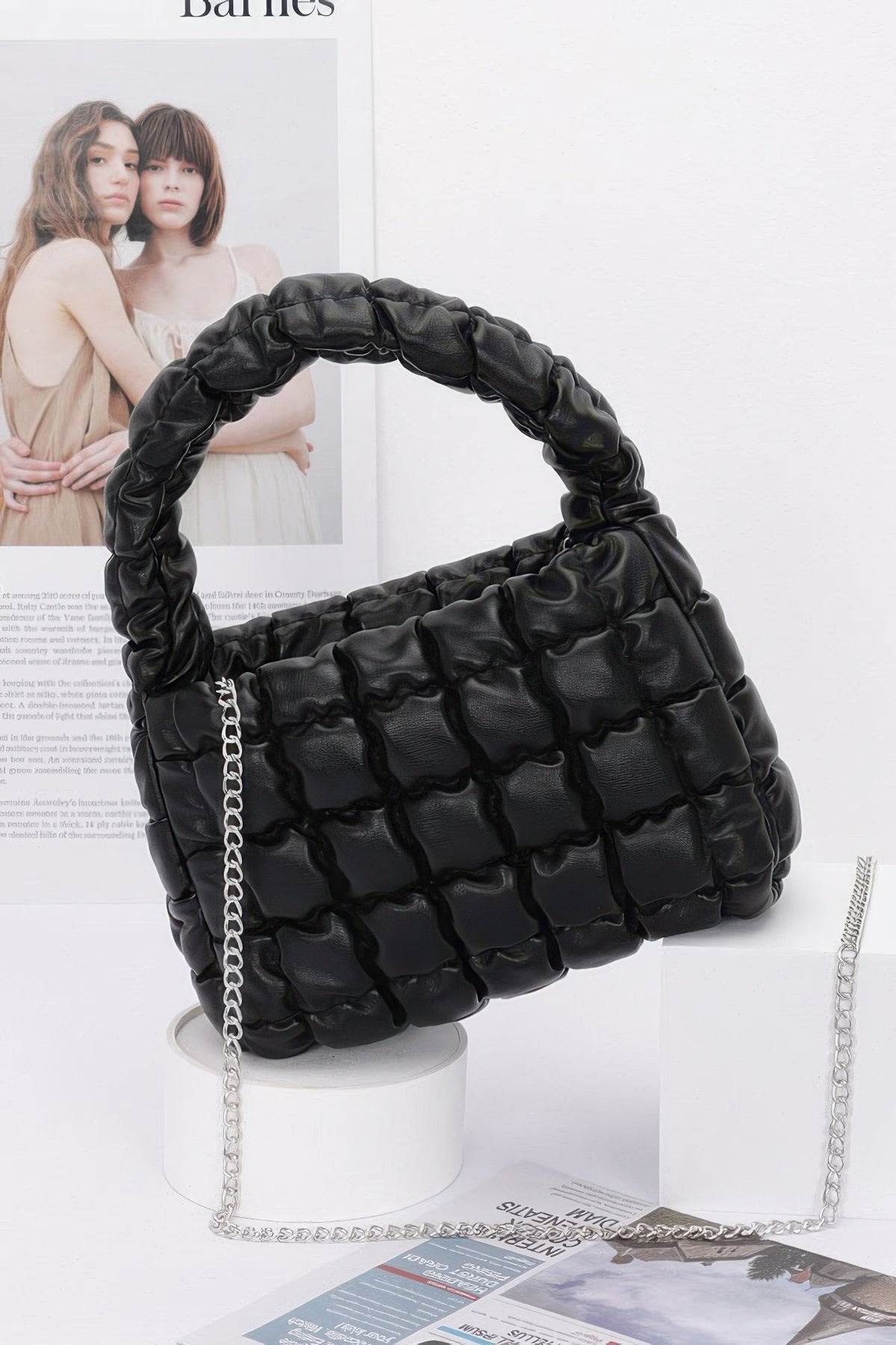 Quilted Faux Leather Padded Handle Bag