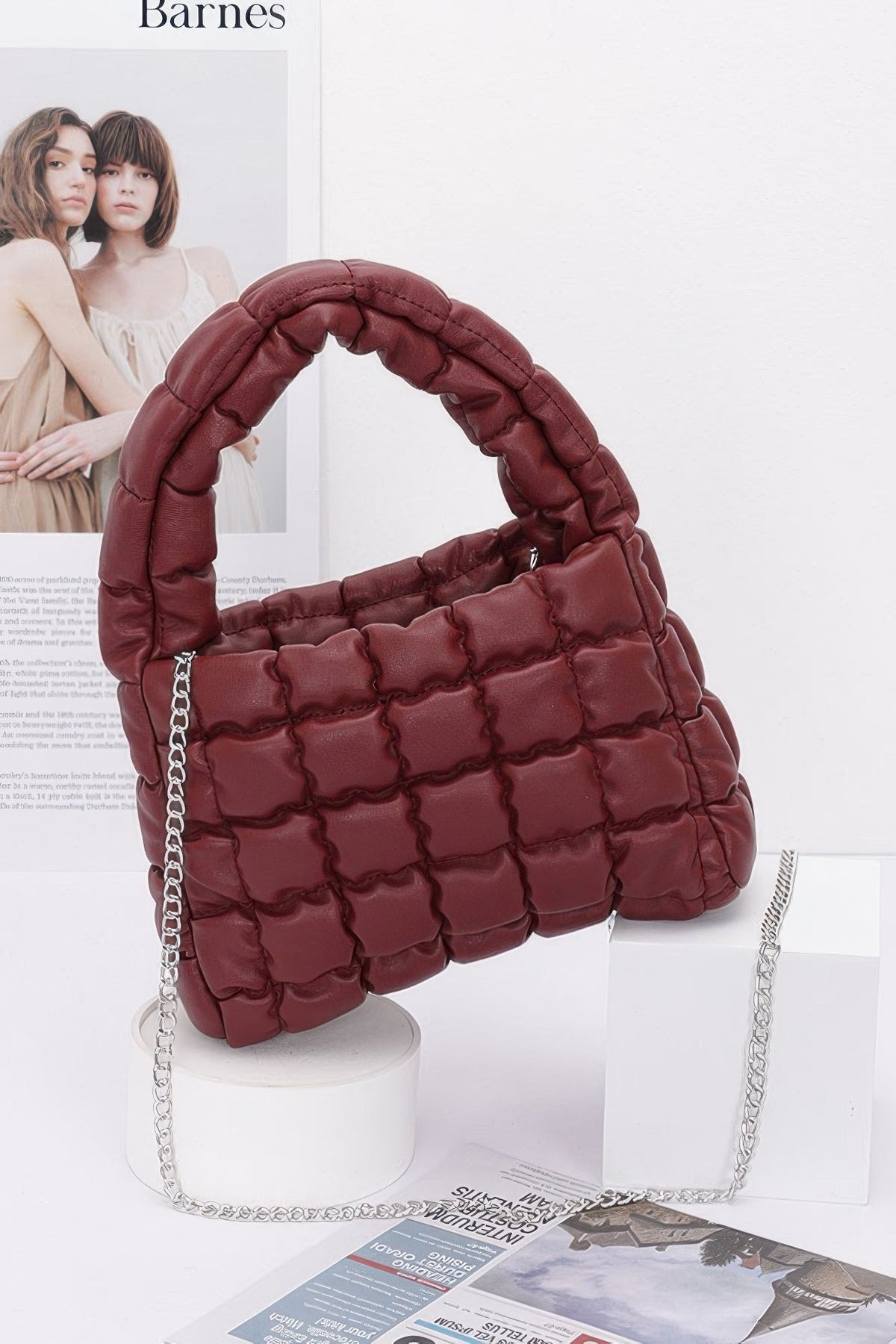 Quilted Faux Leather Padded Handle Bag