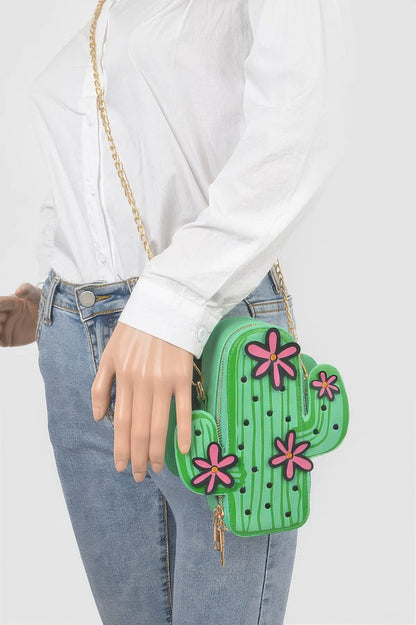 Faux Leather Cactus Crossbody Bag
