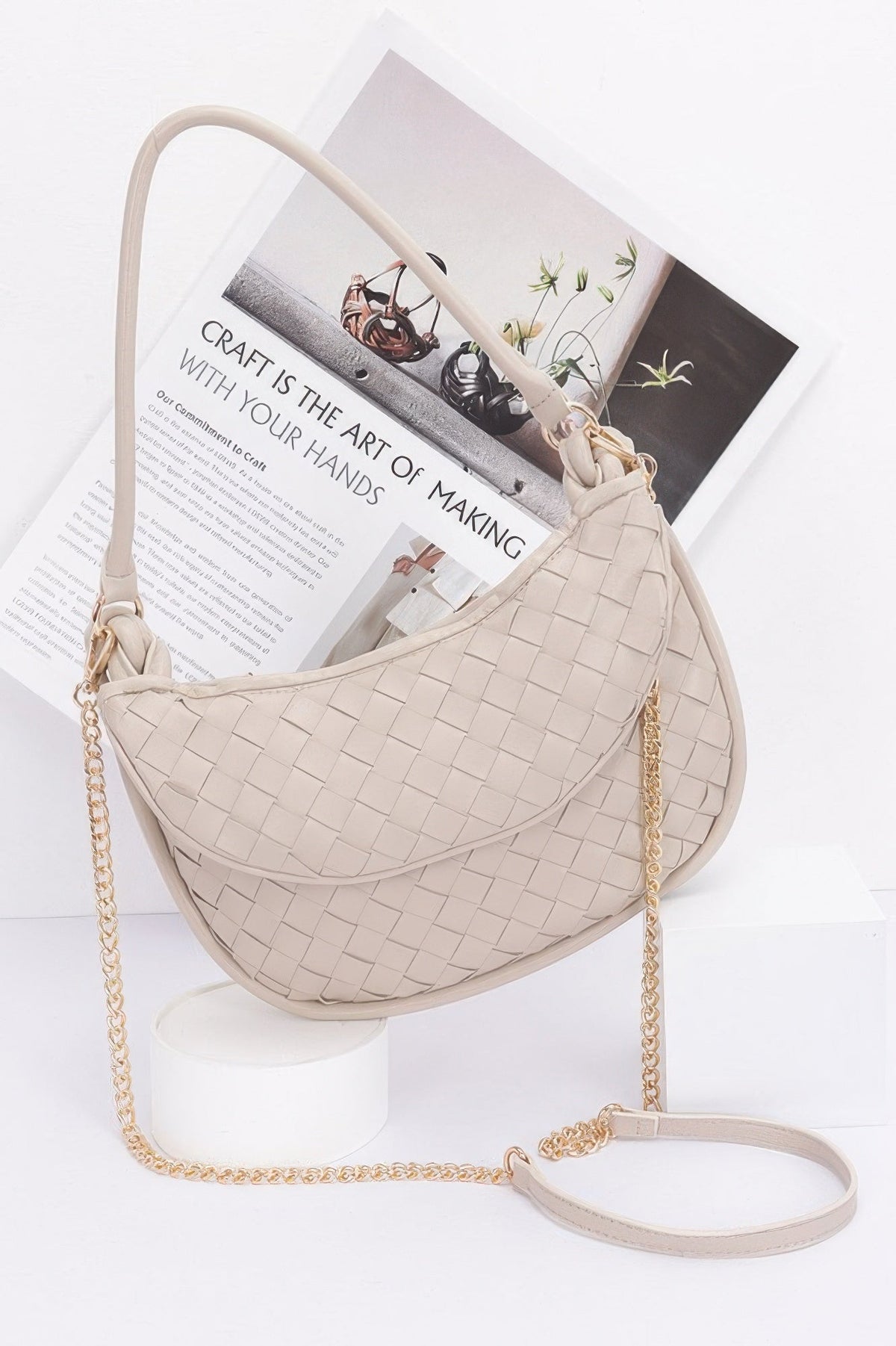 Faux Leather Braided Double Hobo Bag
