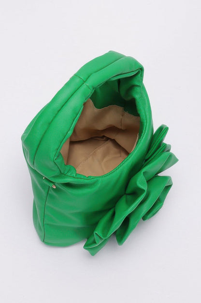 Faux Leather Big Flower Handle Bag