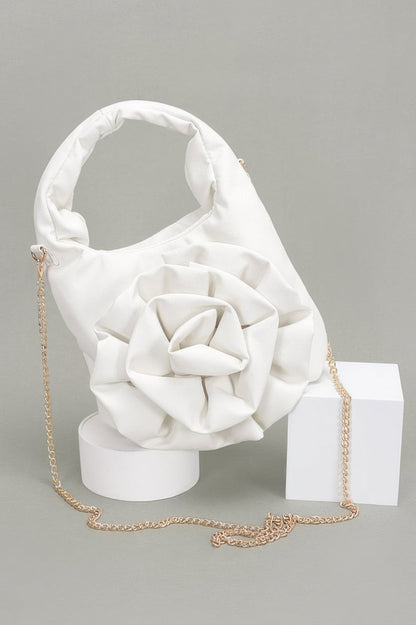 Faux Leather Big Flower Handle Bag