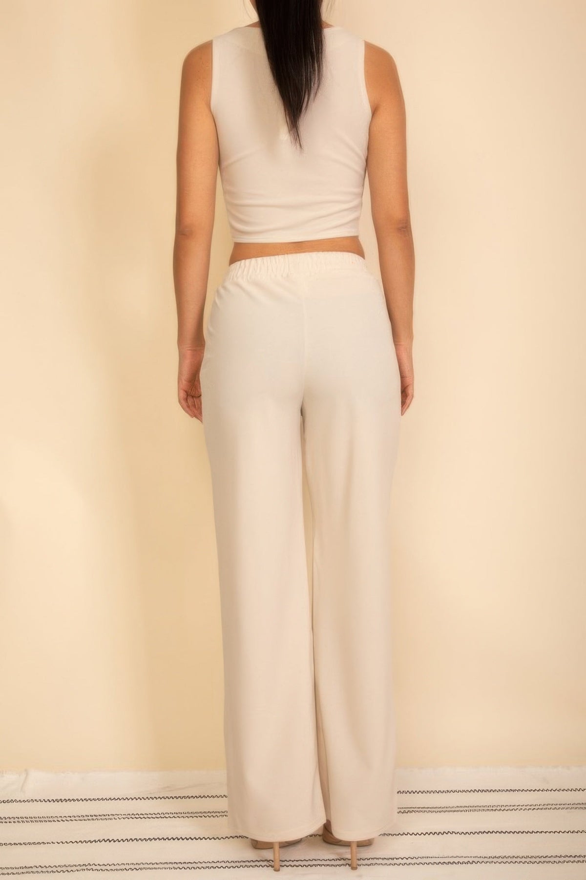 Scoop Neck Button Vest &amp; Wide Leg Pants Set