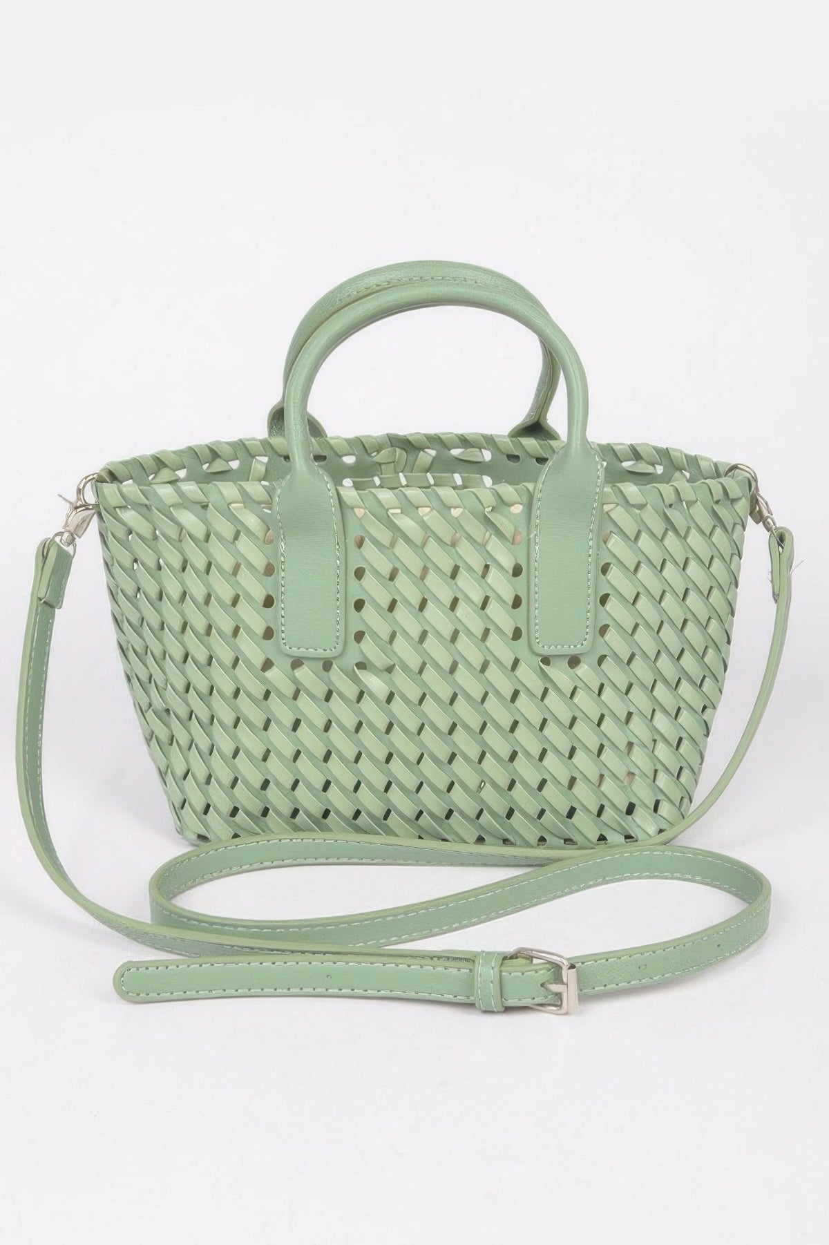 Faux Leather Braided Tote Bag