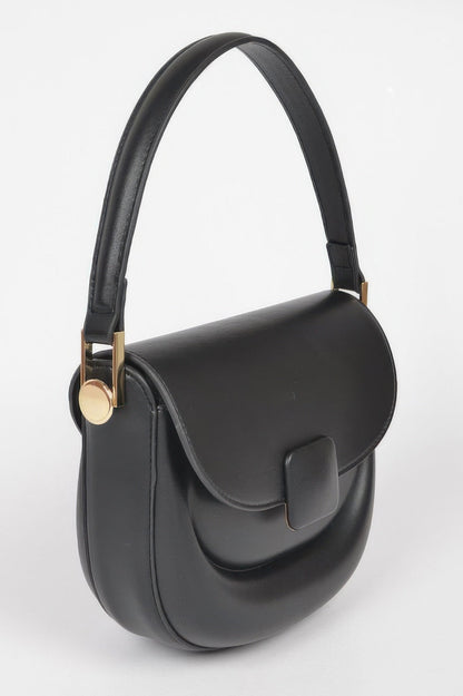Faux Leather Top Handle Flap Bag