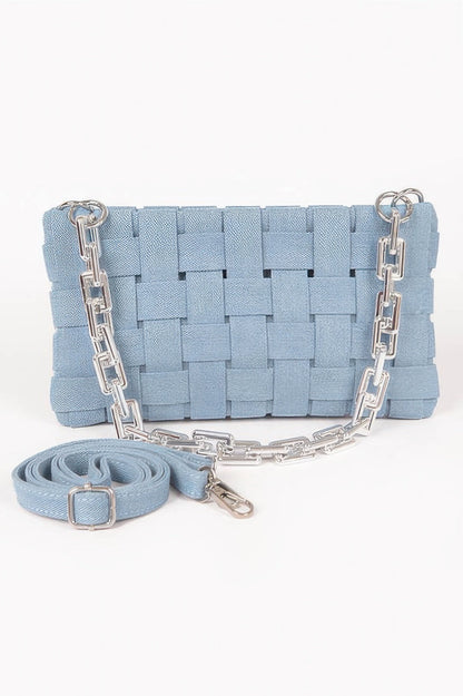 Denim Braided Chain Shoulder Bag