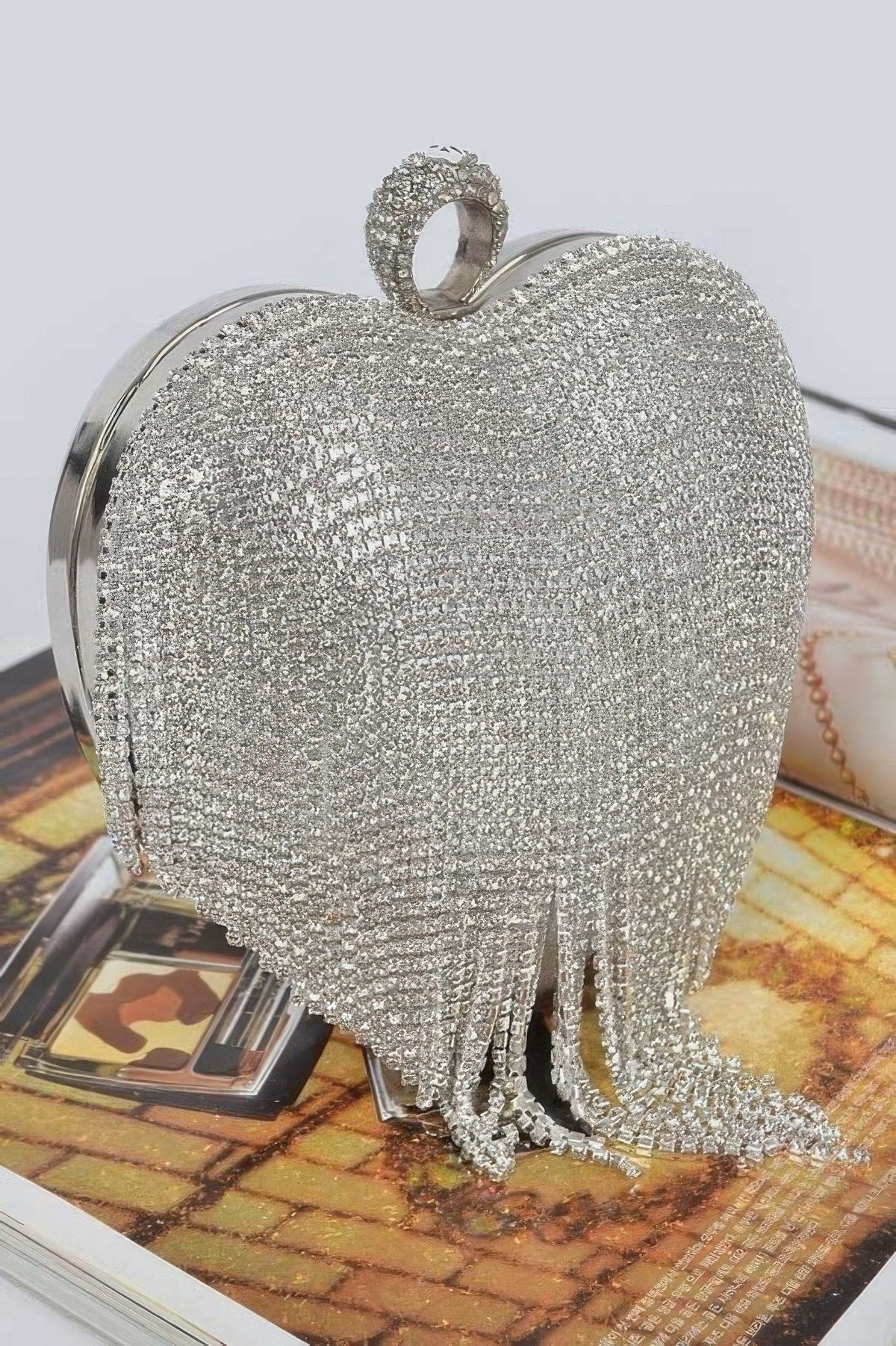 Rhinestone Fringe Heart Shape Party Bag