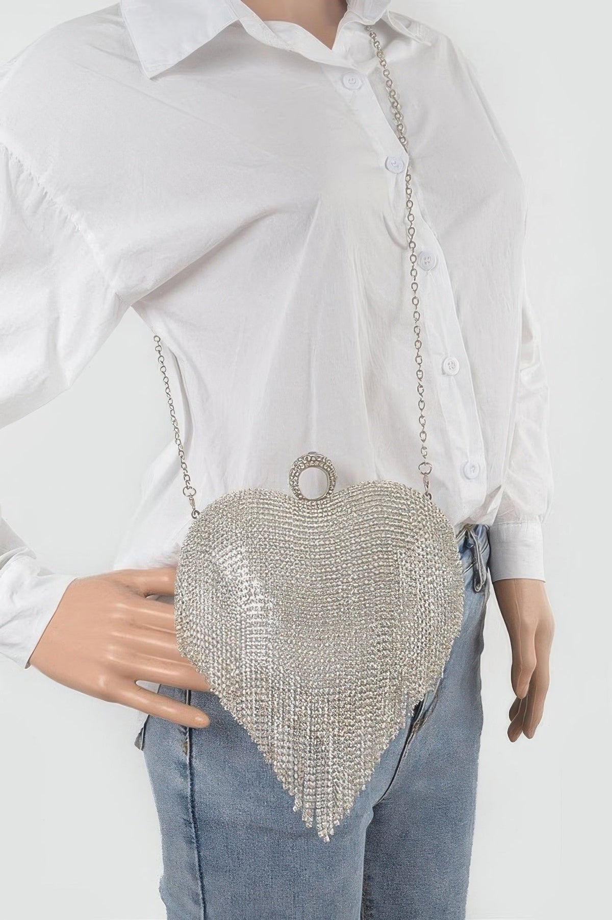 Rhinestone Fringe Heart Shape Party Bag
