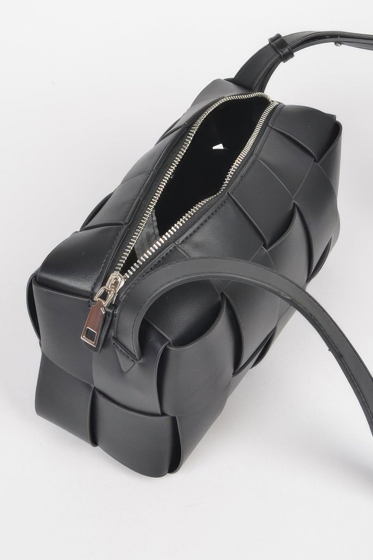 Faux Leather Braided Zip Bag