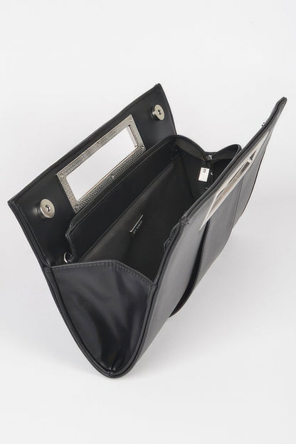 Metallic Faux Leather Handle Clutch