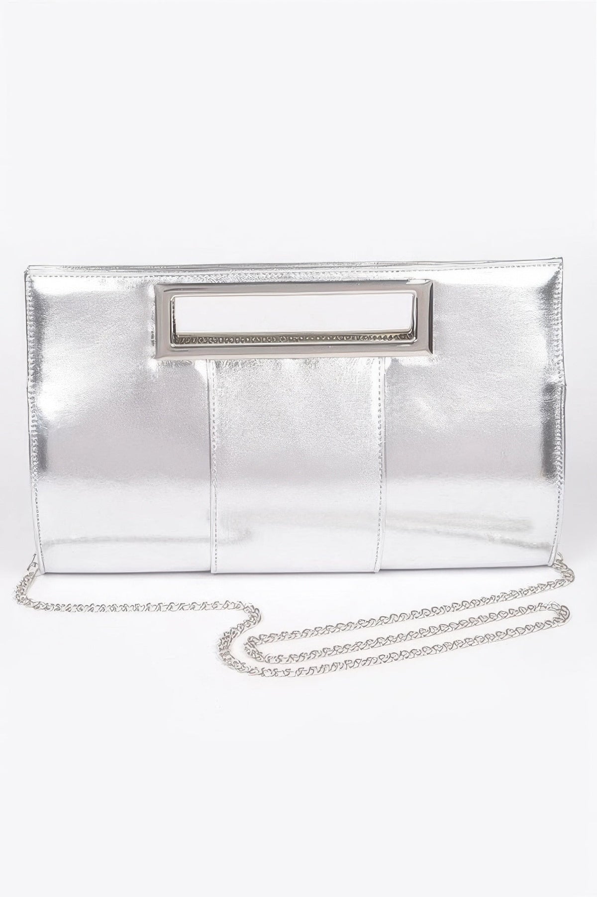 Metallic Faux Leather Handle Clutch