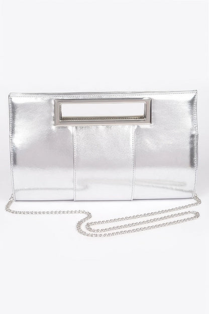 Metallic Faux Leather Handle Clutch
