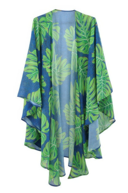 Tropical Leaves Print Shawl Cover-up