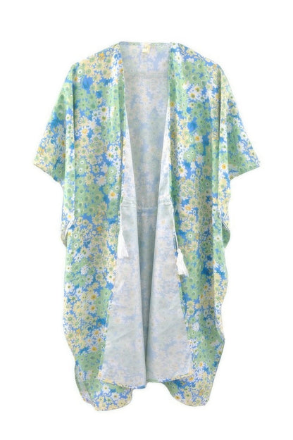 Flower Print Self-tie Drawstring Open Front Cover