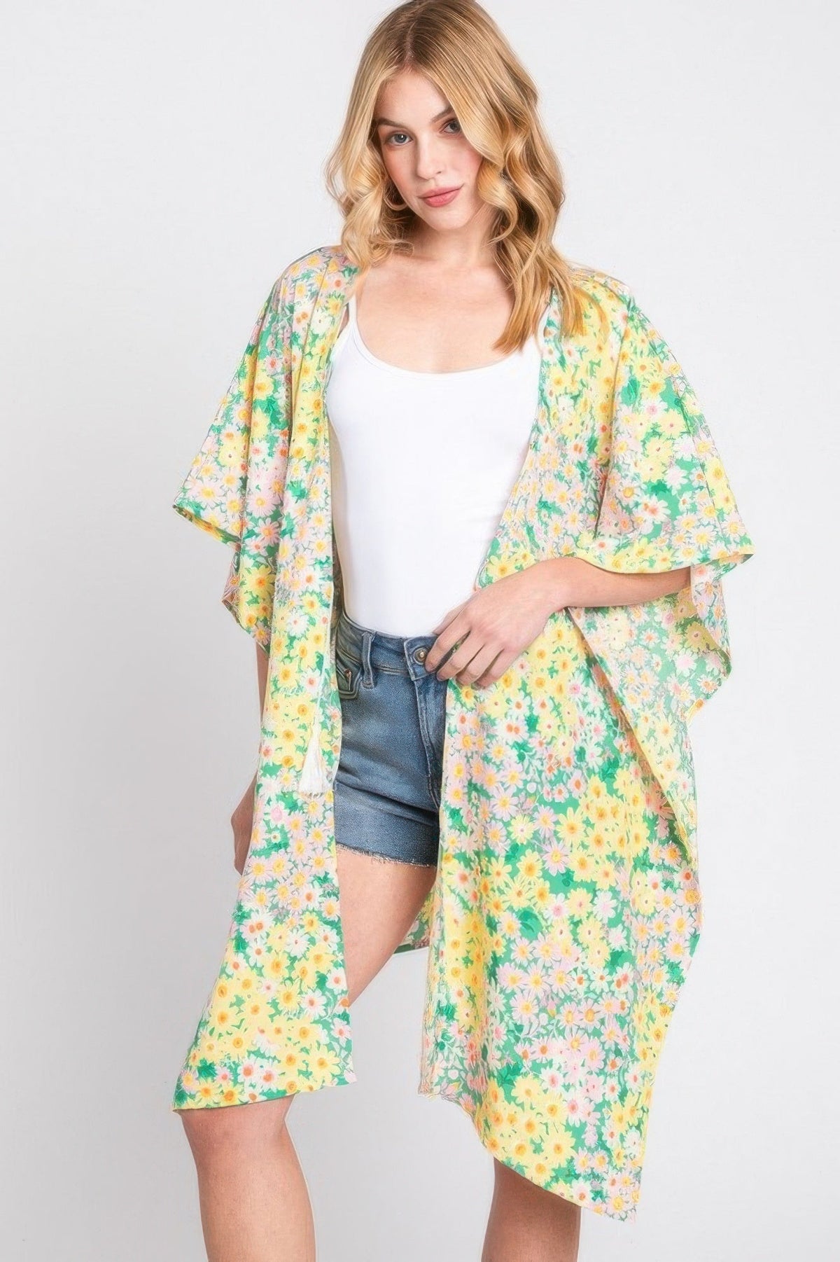 Flower Print Self-tie Drawstring Open Front Cover