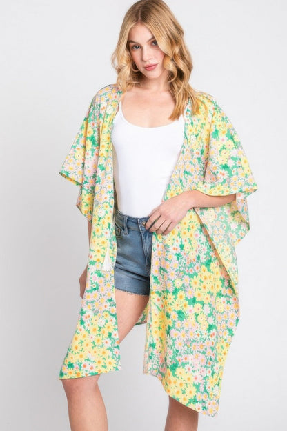 Flower Print Self-tie Drawstring Open Front Cover