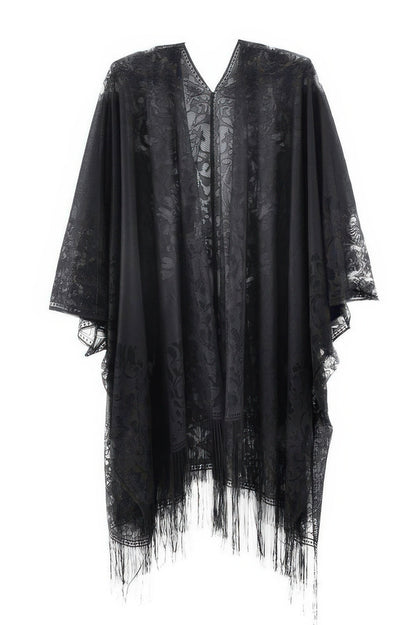 Floral Lace Kimono With Tassel