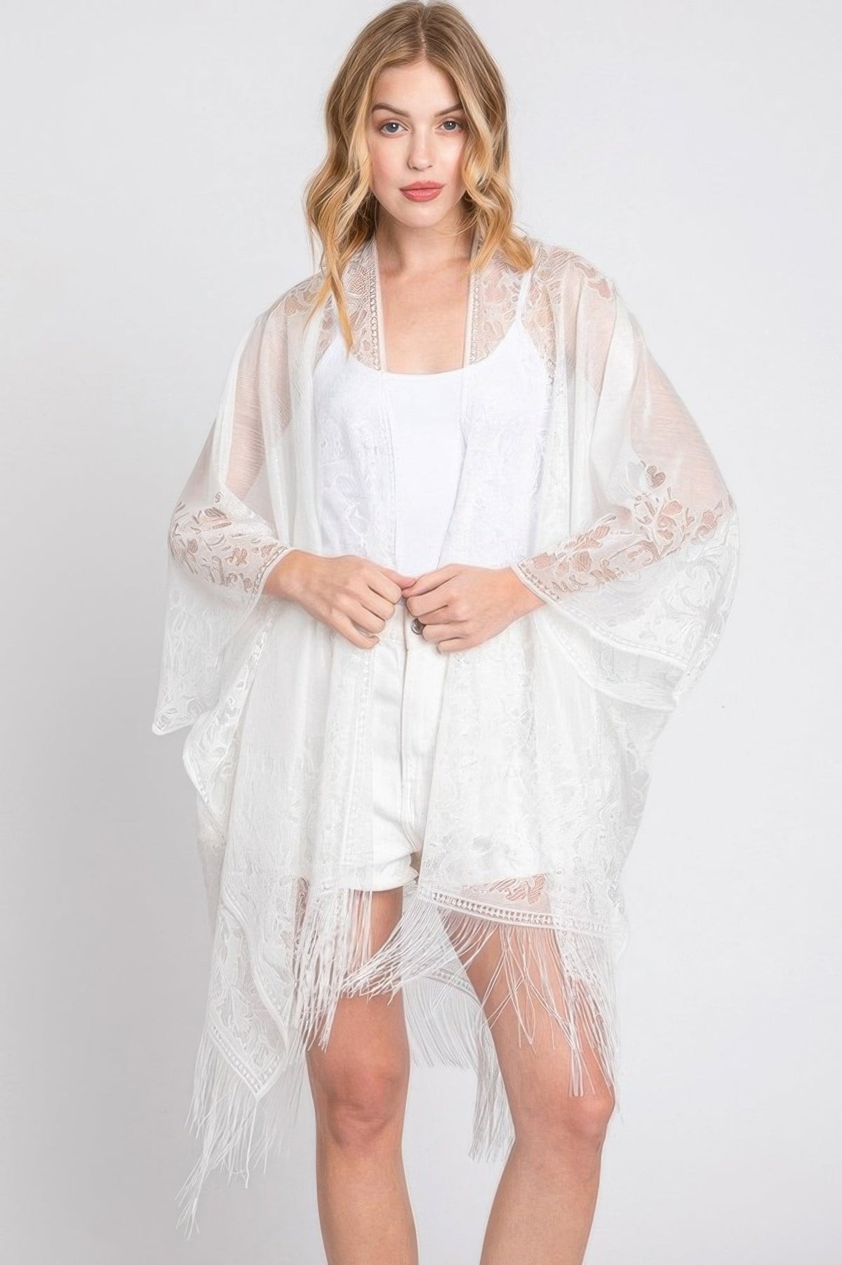 Floral Lace Kimono With Tassel