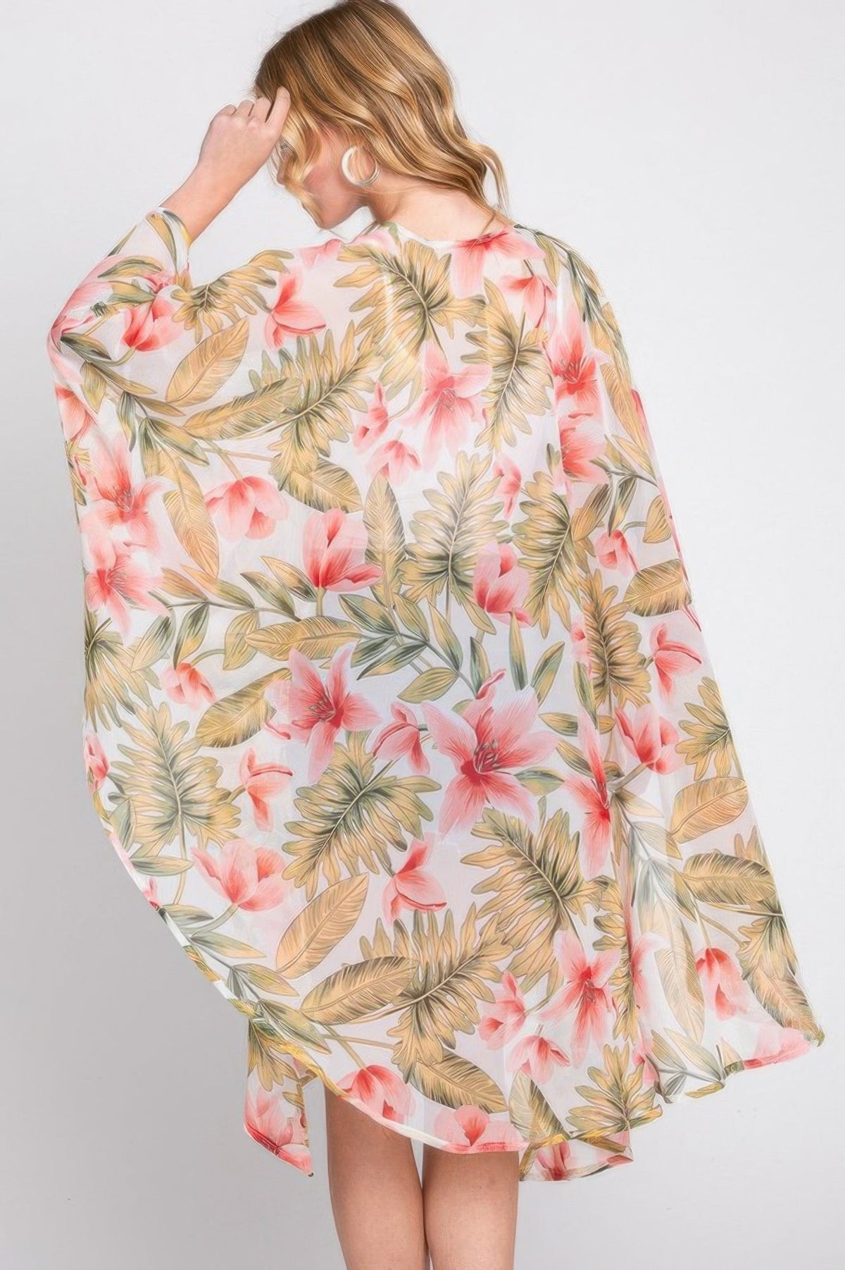 Tropical Flower Leaves Print Shawl Cover-up