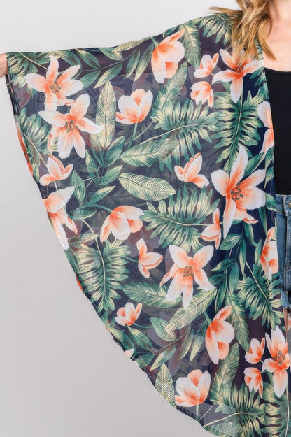 Tropical Flower Leaves Print Shawl Cover-up