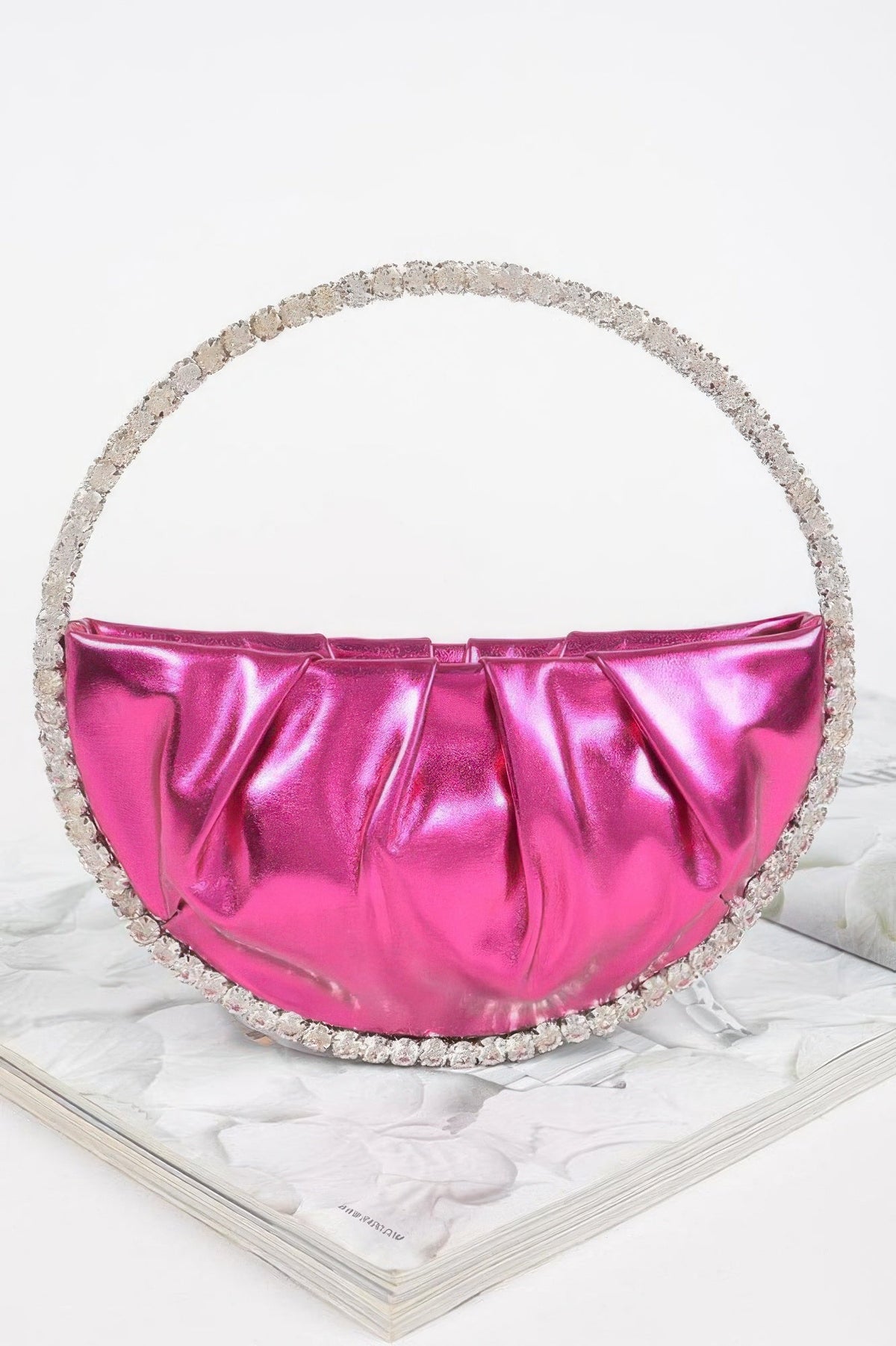 Metallic Luna Bag W/stone Handle