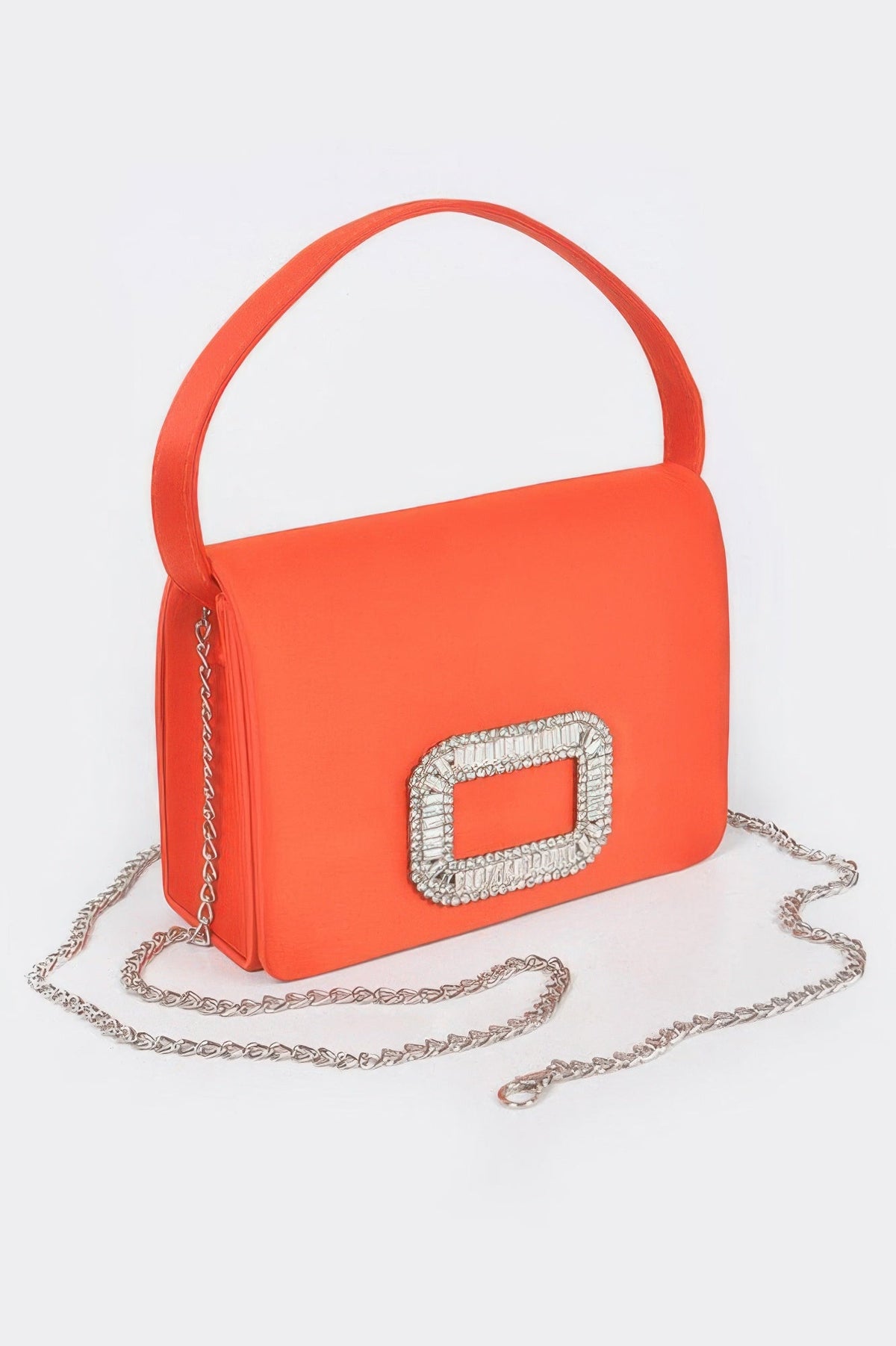 Satin Stone Buckle Shoulder Bag