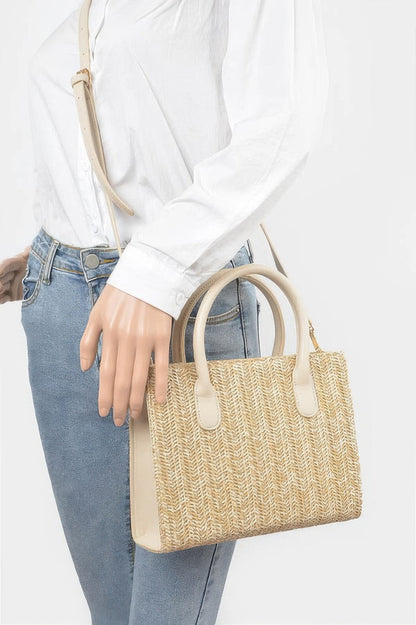 Vegan Faux Straw Mini Tote Bag