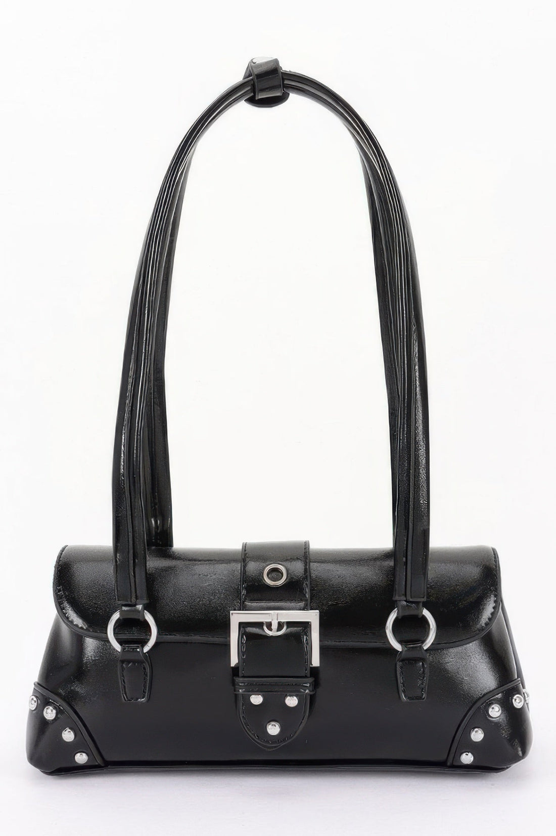 Vegan Leather Metal Studded Shoulder Bag