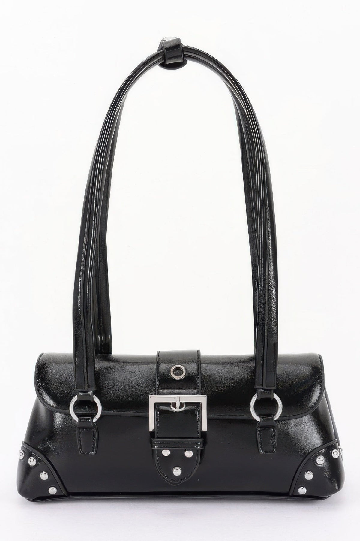 Vegan Leather Metal Studded Shoulder Bag